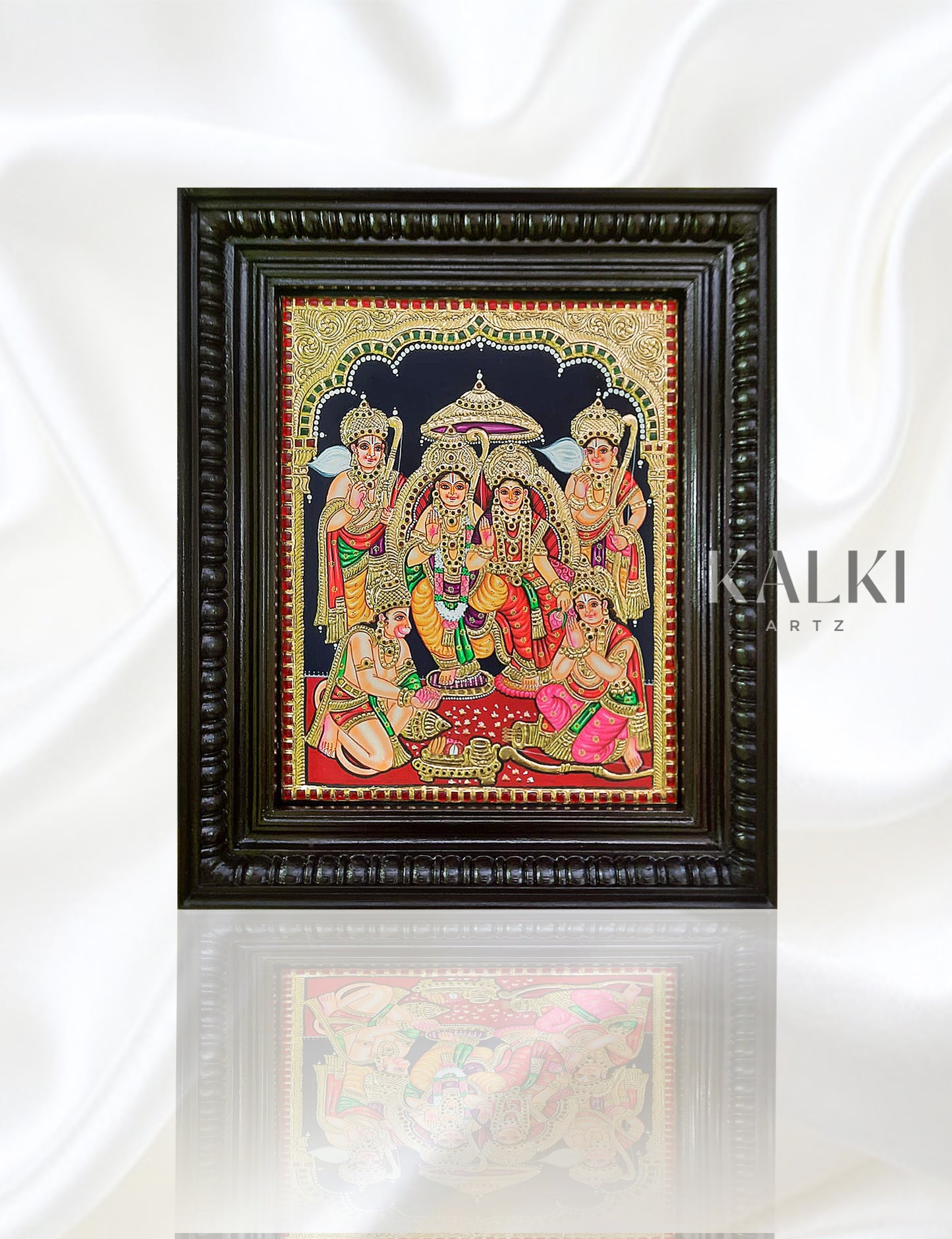 Complete Ram Darbar with All Brothers | Framed Tanjore Painting