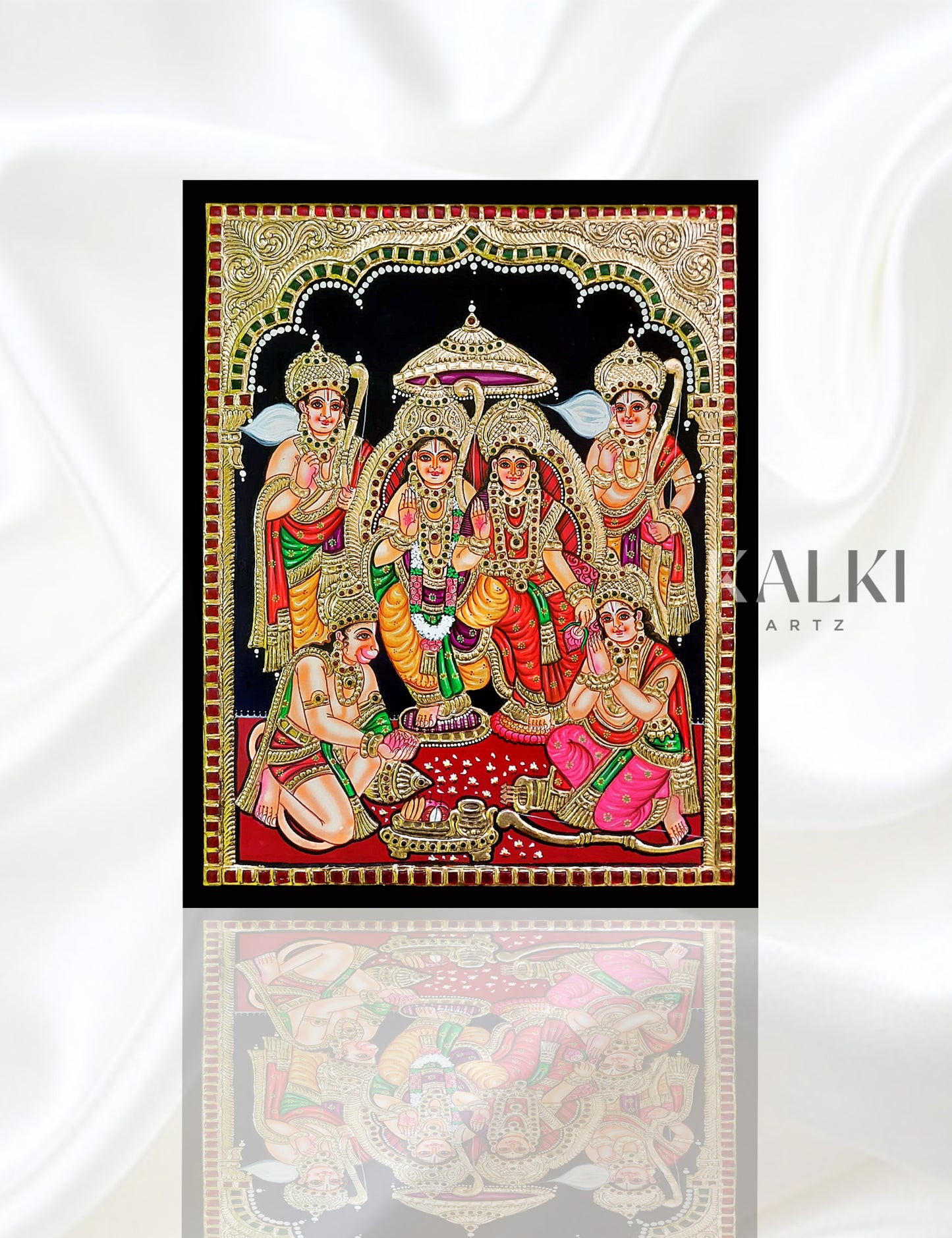 Complete Ram Darbar with All Brothers | Framed Tanjore Painting
