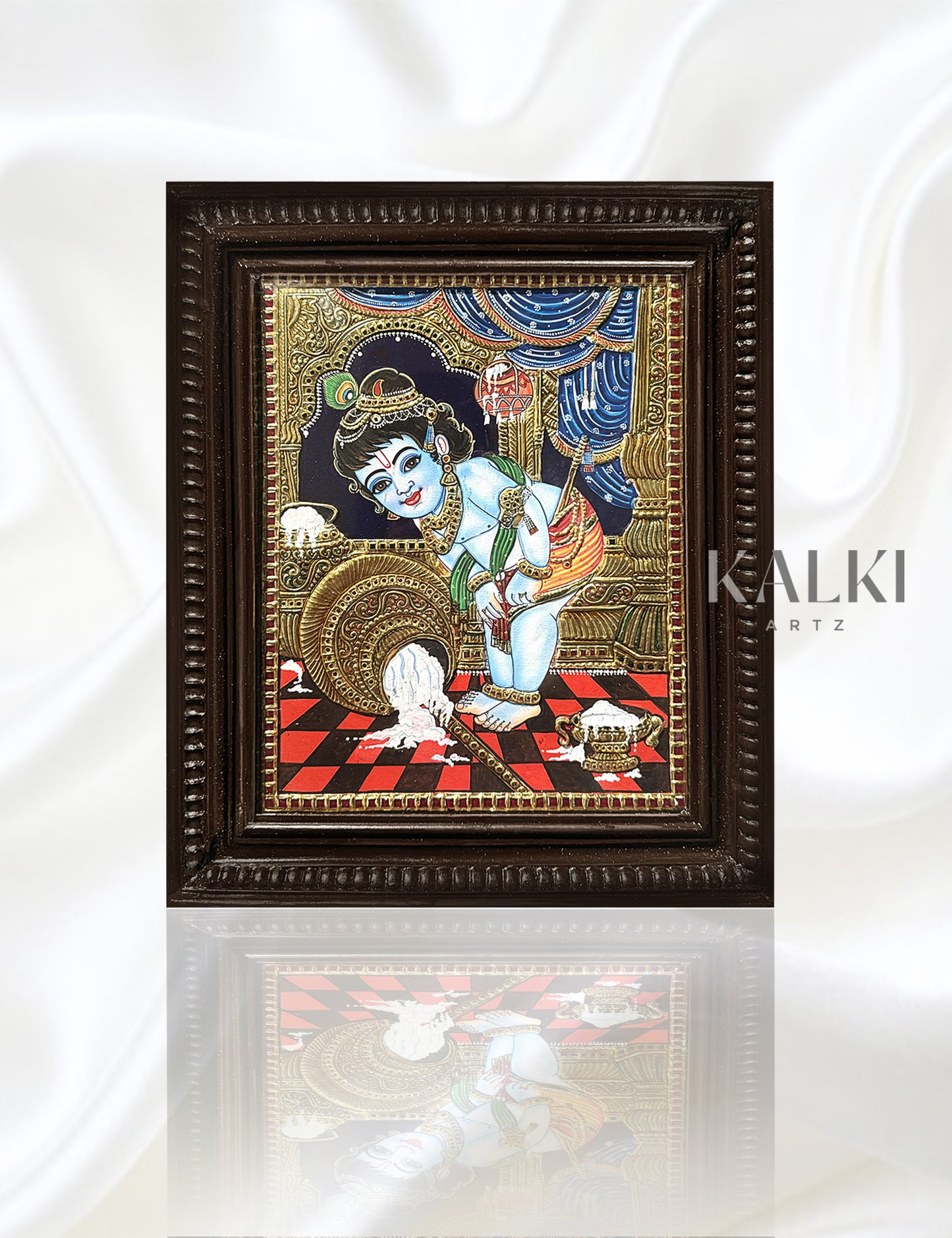 Butter krishna | Framed Tanjore Painting