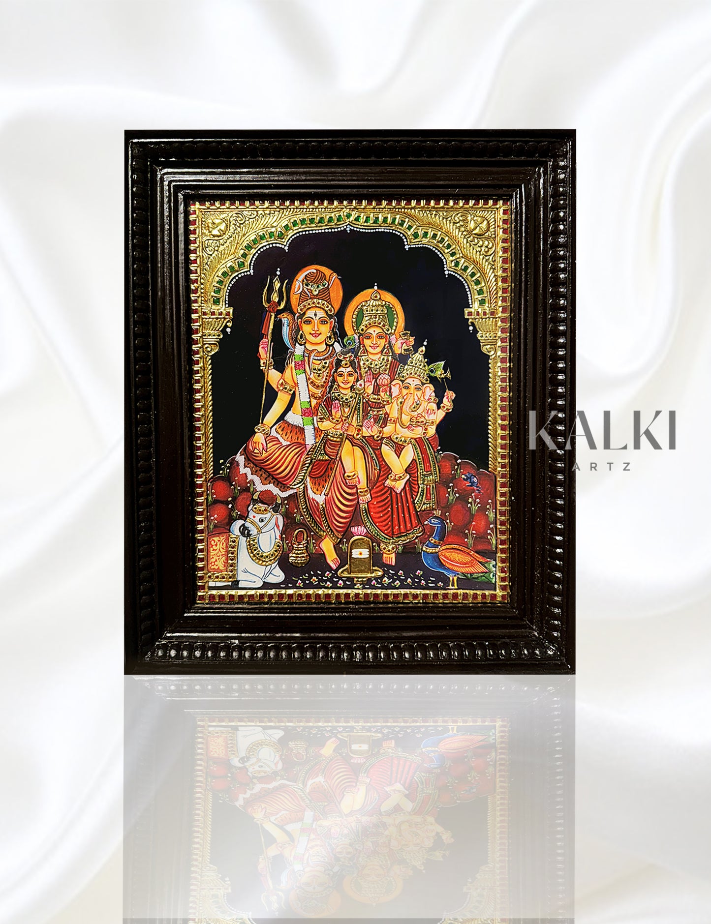 Shiva Parvathy Family | Framed Tanjore Painting