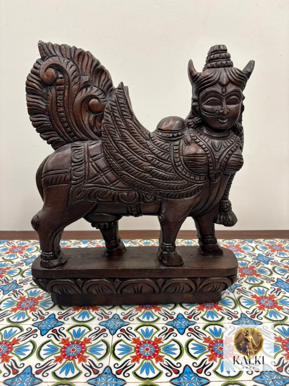 Divine Kamadhenu Sculpture (Hand-Carved Wooden Idol)