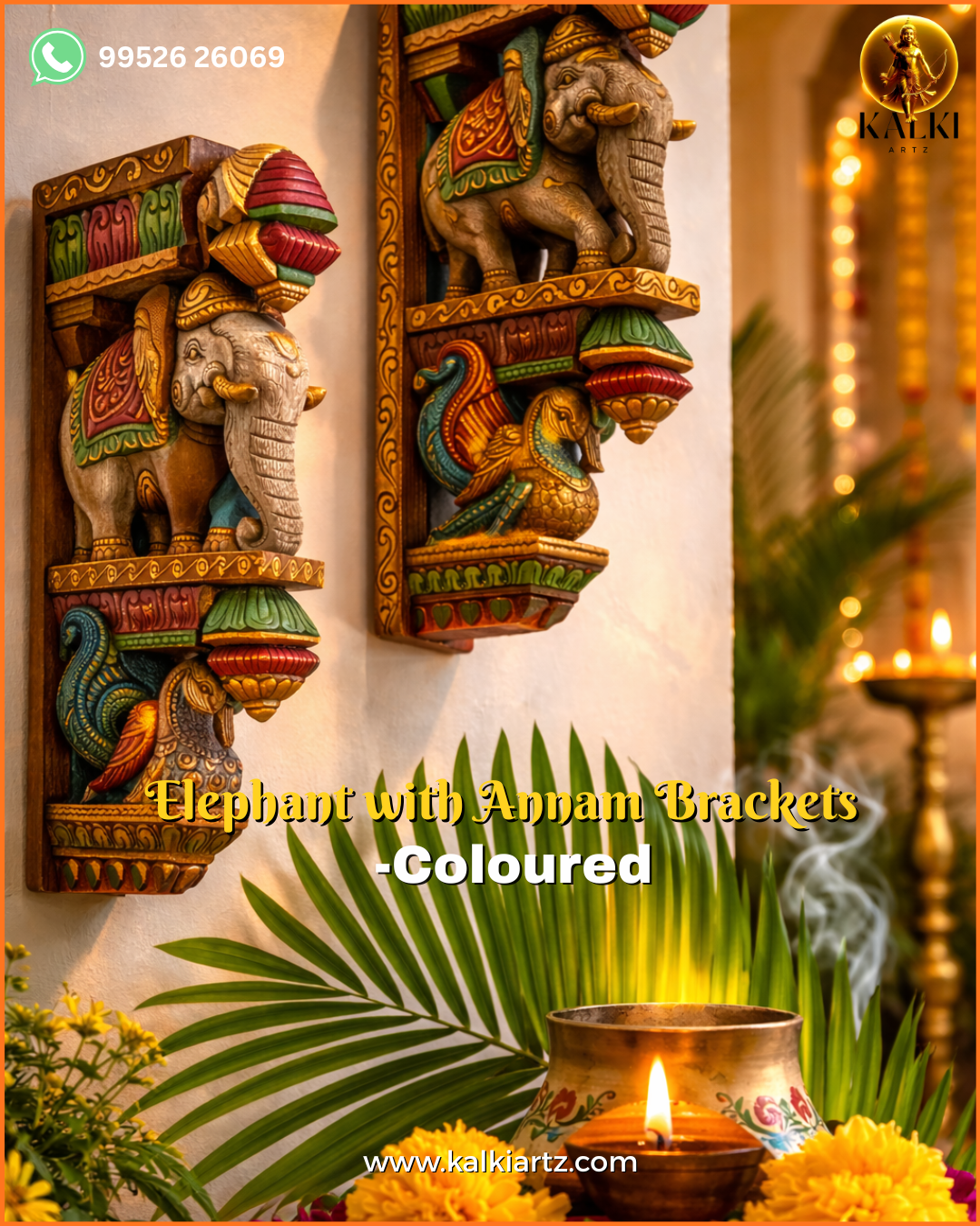 Royal Elephant with Annam Wall Brackets (Hand-Carved & Hand-Painted Wooden Corbel Set)