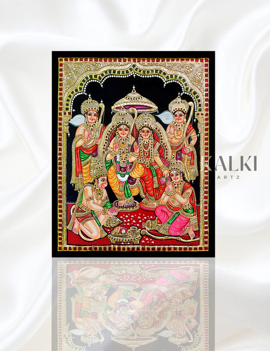 Complete Ram Darbar with All Brothers | Framed Tanjore Painting