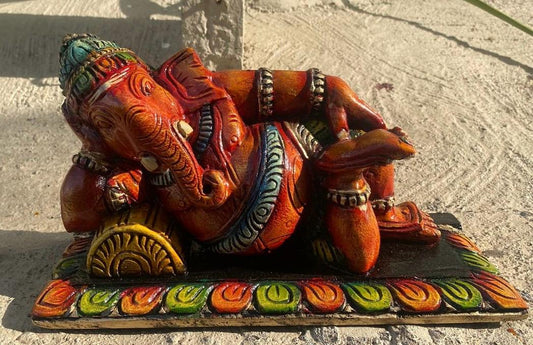 Sleeping Ganesha Wood Carving