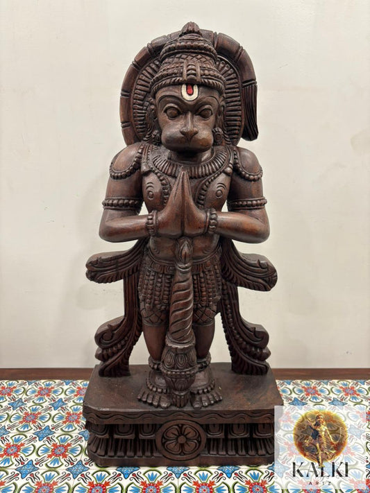 Divine Hanuman Standing Sculpture (Hand-Carved Wooden Idol)