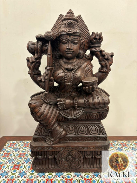 Divine Mariamman Seated Sculpture (Hand-Carved Wooden Idol)