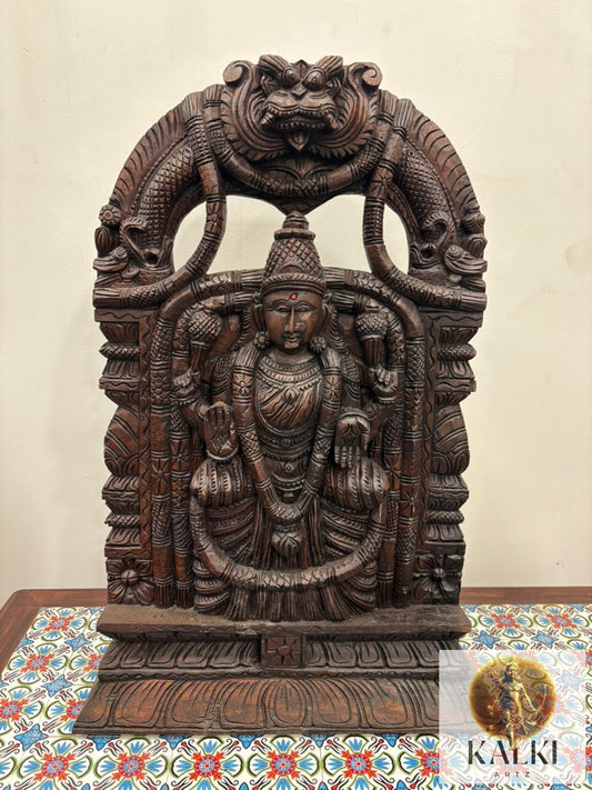 Divine Lakshmi Prabhavali Sculpture (Hand-Carved Wooden Wall Panel)