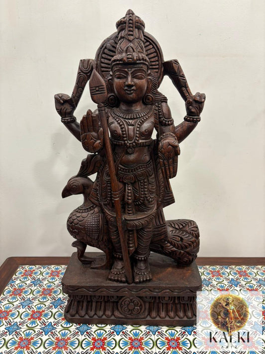 Divine Murugan (Kartikeya) Standing Sculpture (Hand-Carved Wooden Idol)