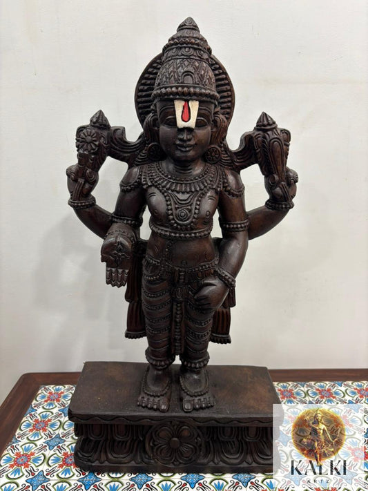 Divine Venkateswara (Balaji) Standing Sculpture (Hand-Carved Wooden Idol)