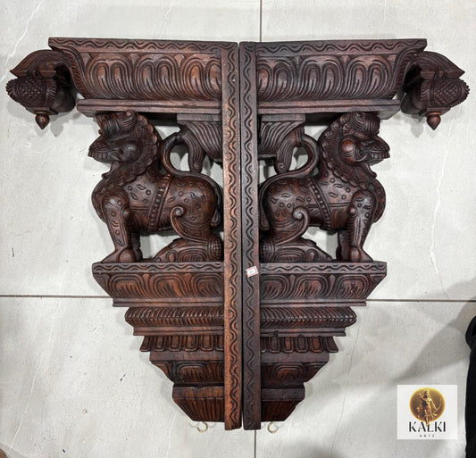 Royal Twin Yali Wall Bracket (Hand-Carved Wooden Corbel Set)