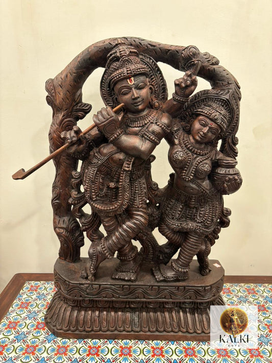 Divine Radha Krishna Sculpture (Hand-Carved Wooden Idol)