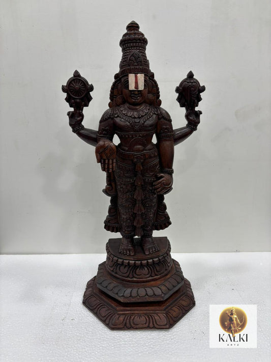 Divine Venkateswara (Balaji) Standing Sculpture (Hand-Carved Wooden Idol)