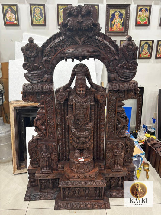 Grand Venkateswara Temple Prabhavali (Premium Hand-Carved Wooden Altar)