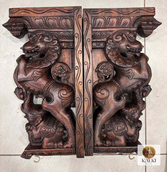 Royal Twin Yali Wall Bracket (Hand-Carved Wooden Corbel Set)