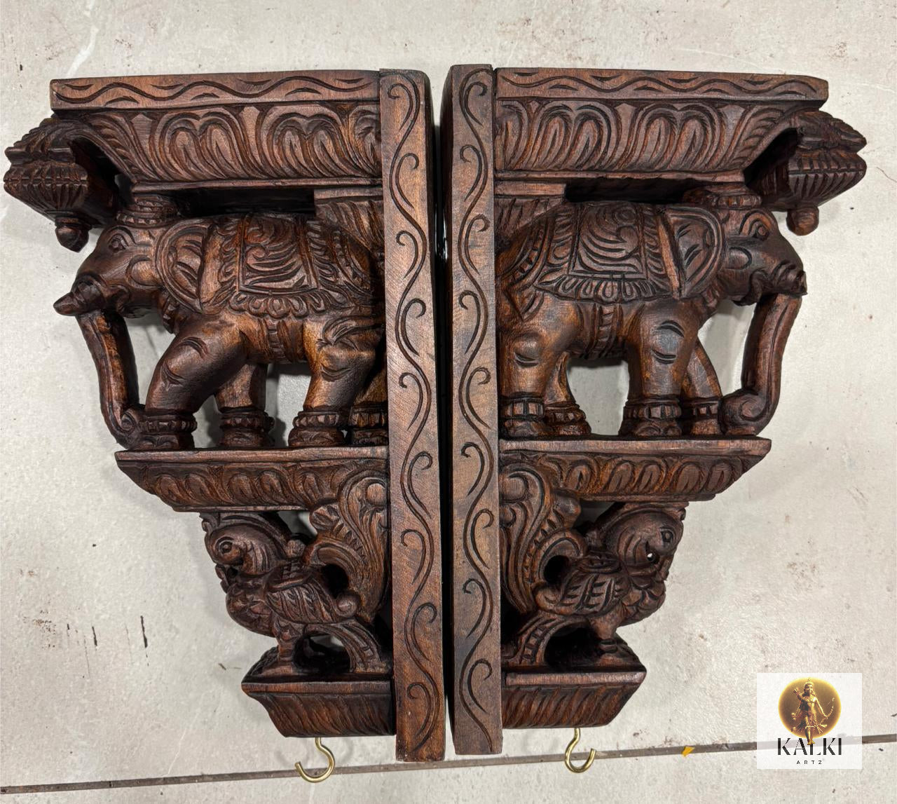 Royal Elephant with Annam Wall Brackets (Hand-Carved Wooden Corbel Set)