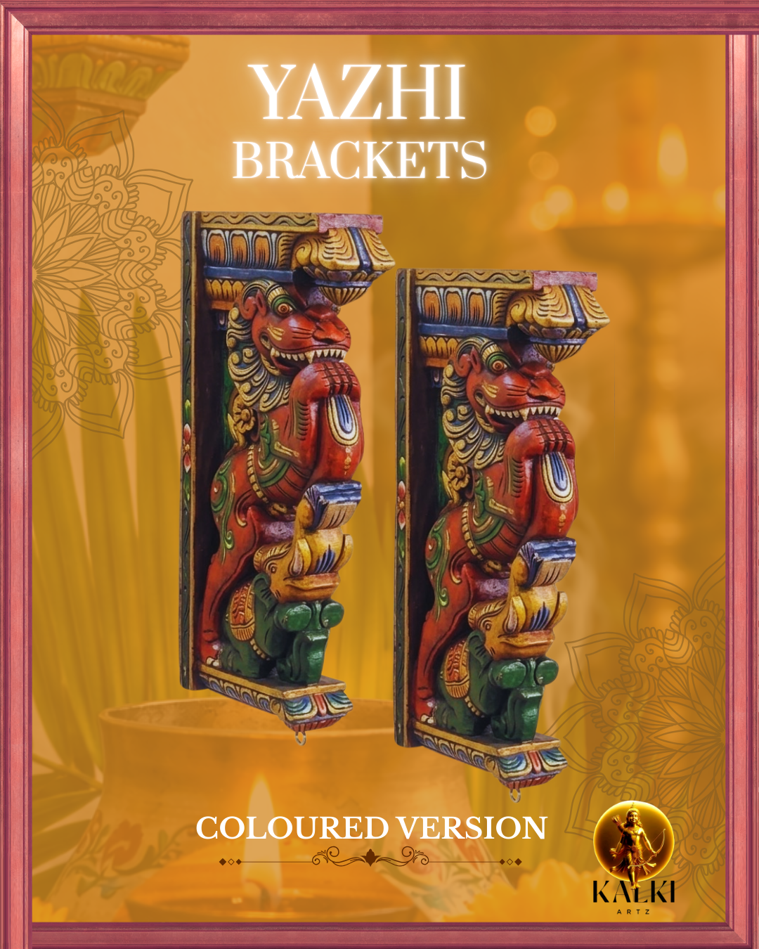 Hand-Carved Wooden Yali & Elephant Wall Brackets